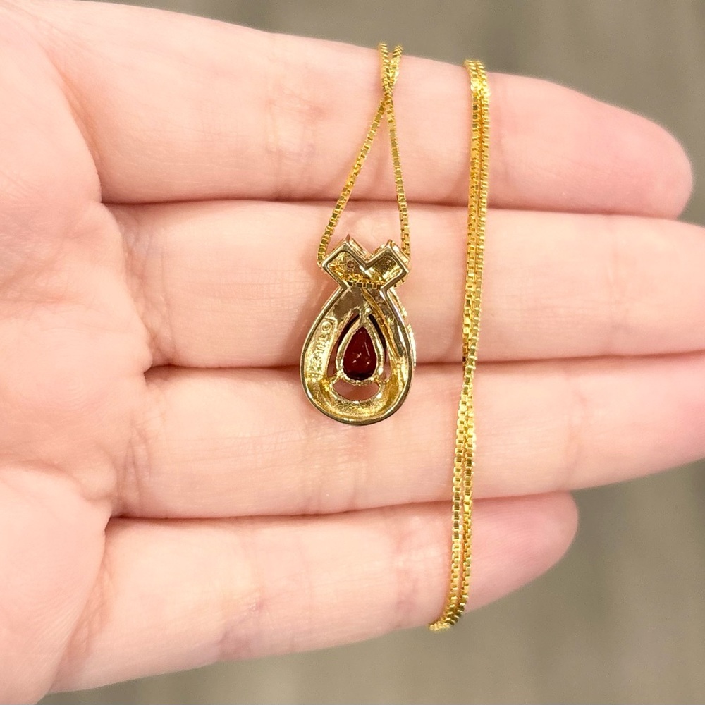 14K Garnet Diamond 0.75 Carat regal red teardrop white yellow gold pendant - Picture 10 of 12